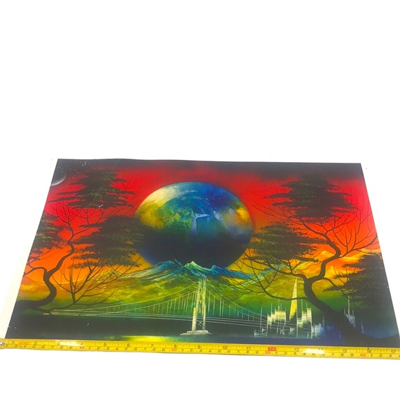 Vintage Laser Art San Francisco Skyline Golden Bridge Print - Picture 2 of 4